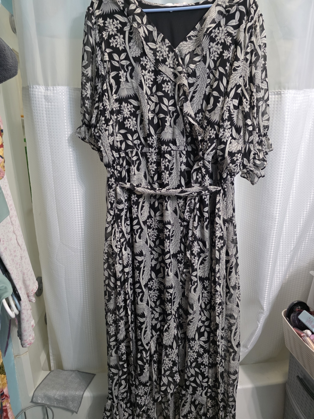 LC Lauren Conrad Black and White Floral Wrap Maxi Dress